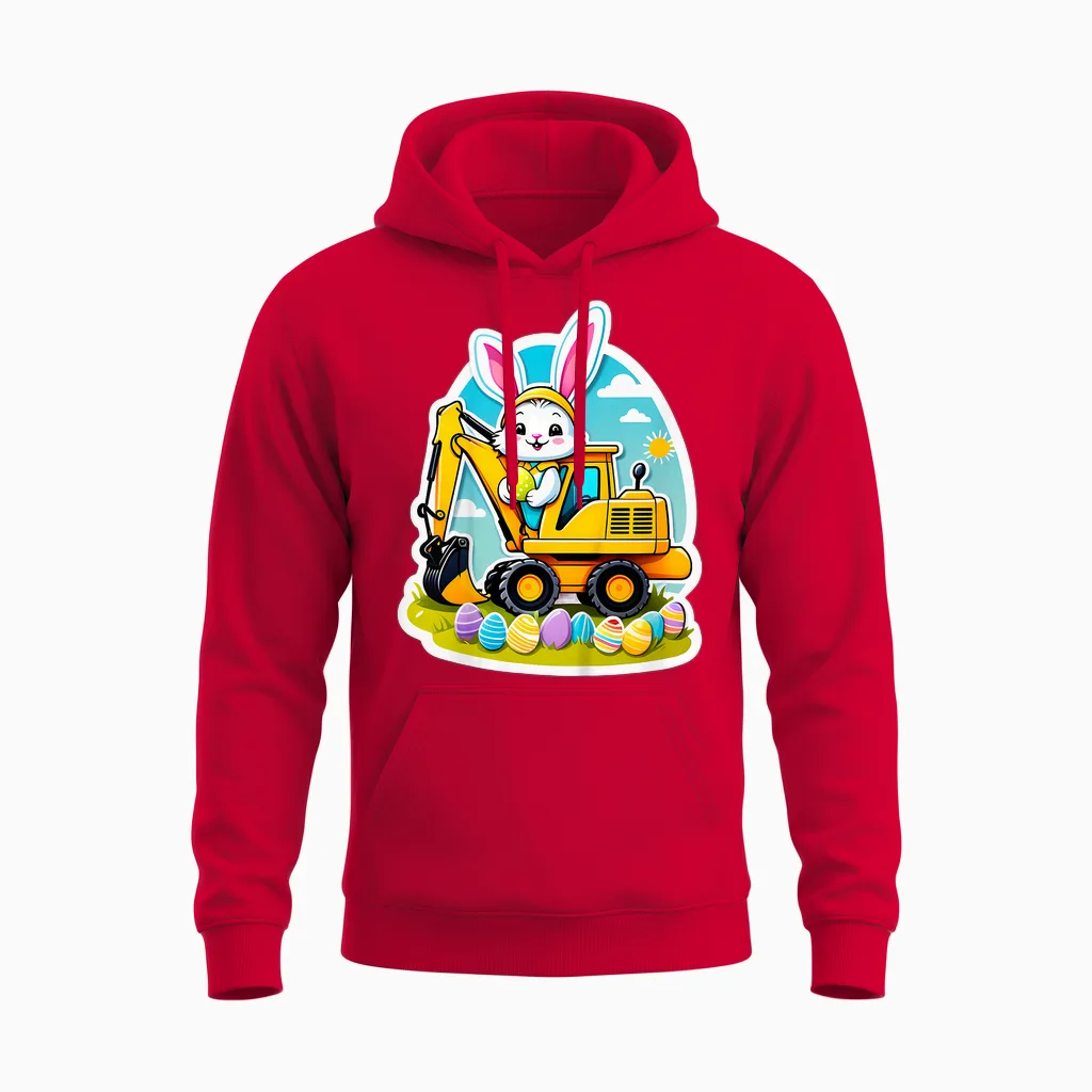 Bagger Osterhase Ostern Jungen Mädchen Kinder Unisex Hoodie in Red