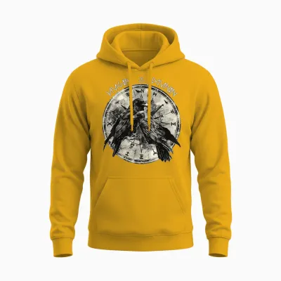 Hugin & Munin the Ravens Odins Viking Celts Valhalla Raven T-Shirt, Black Unisex Hoodie - Gold