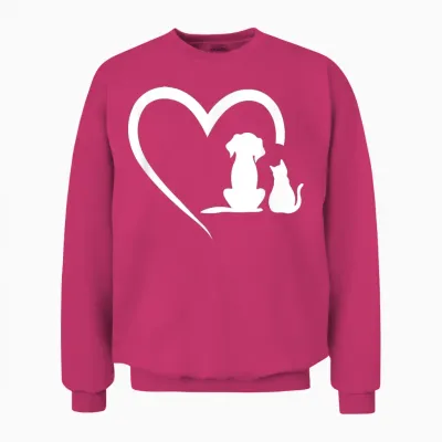 Dog Puppy and Baby Cat Heart - Animal Dog & Cat Heart T-Shirt for Men Women Girls Kids Unisex Sweatshirt - Heliconia