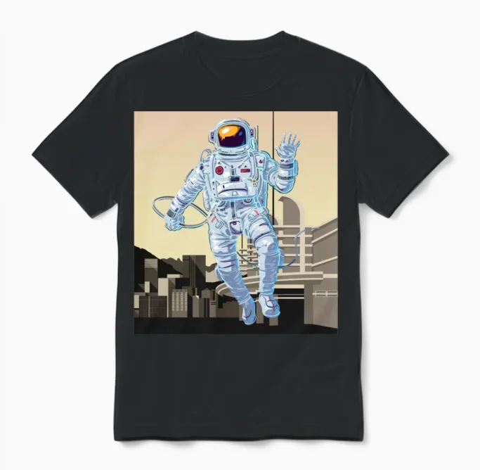 Astronaut in a Retro Moon Design Unisex T-Shirt - Black
