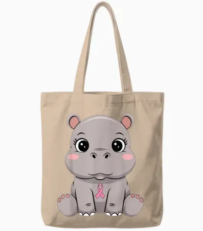 Ruban Rose Hippopotame Espoir Tote Bags - Natural