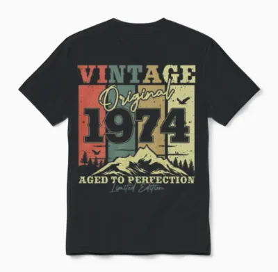 Vintage '74 Birthday Gift Unisex T-Shirt - Black