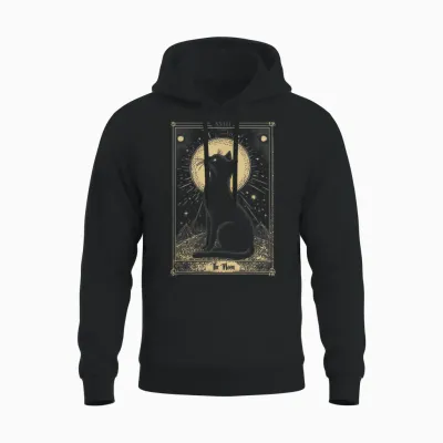 Gothic Tarot Card the Moon Cat Crescent Mystical Art T-Shirt, Black, S Unisex Hoodie - Black