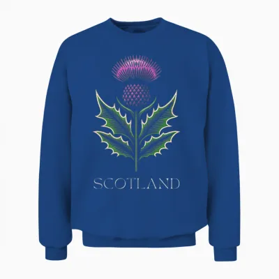 Scottish Thistle Flower, Celtic Symbol, Plaid Pattern Unisex Sweatshirt - Royal