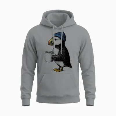 Puffin with Hat Funny Coffee Bird Unisex Hoodie - Sport Grey