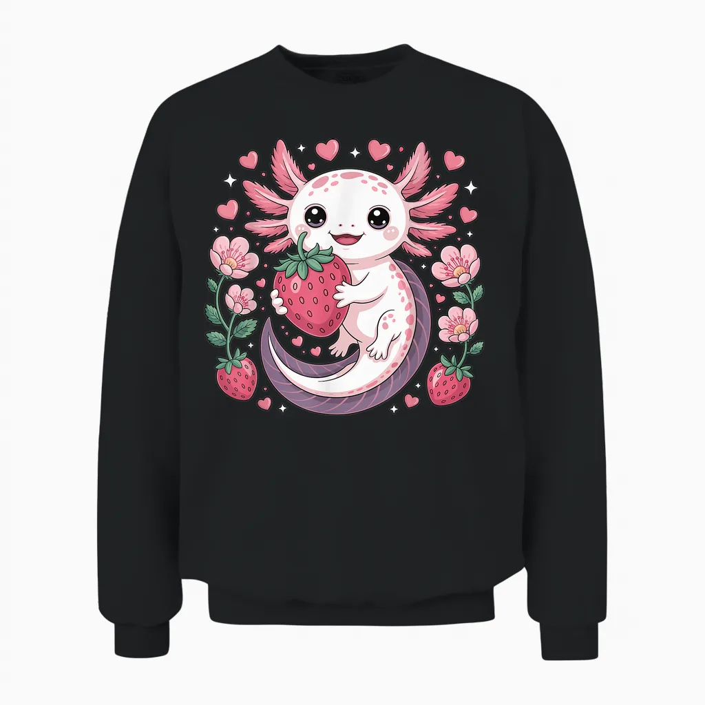 Axolotl Erdbeere Kawaii Anime Axolotl Unisex Sweatshirt in Black