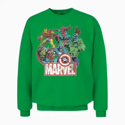 Marvel Avengers Team Retro Comic Vintage T-Shirt, Black, S Unisex Sweatshirt - Irish Green
