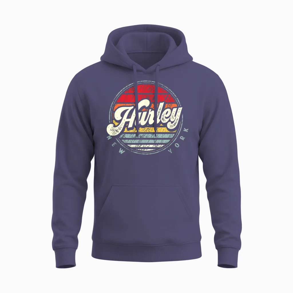 Retro Hurley Home State Cool 70s Style Sunset Unisex Hoodie in Heather Sport Dark Navy