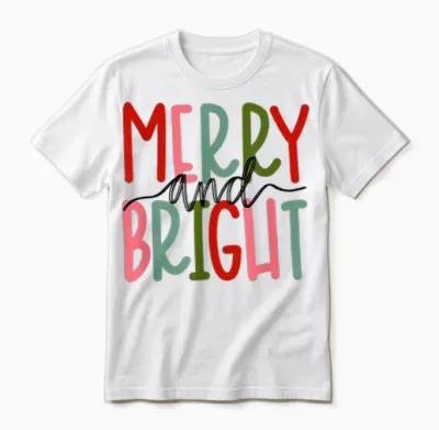 Merry and Bright Christmas Women Girls Kids Toddlers Cute Unisex T-Shirt - White