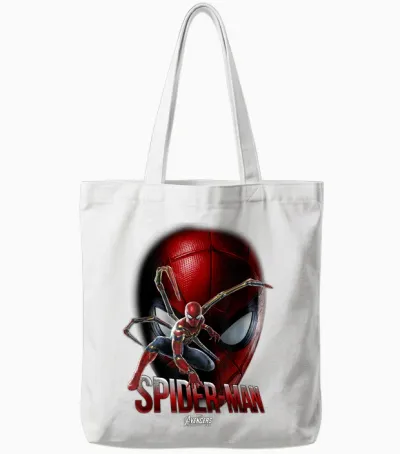 Marvel Infinity War Spider-Man Game Face T-Shirt, Black Tote Bags - White