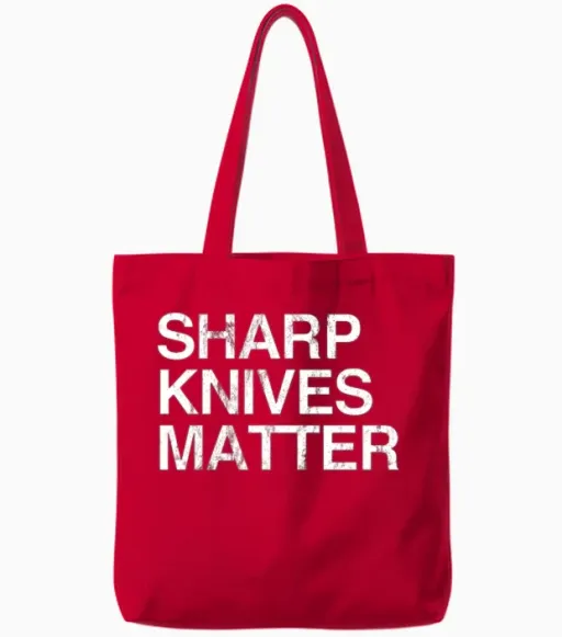Sharp Lives Matter Funny Cook Knife Tote Bags in Red