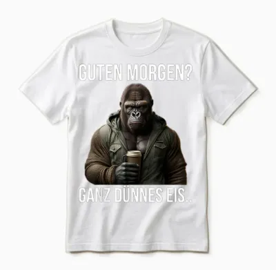 Guten Morgen? Ganz Dünnes Eis - Gorilla Kaffee Spruch Unisex T-Shirt - White