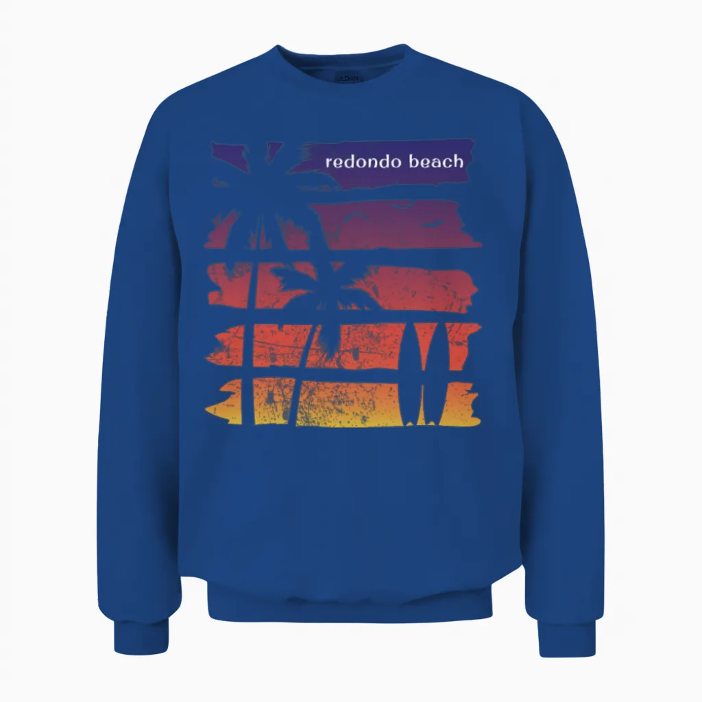 Cool Redondo Beach California Surfing Fan Palm Unisex Sweatshirt in Royal