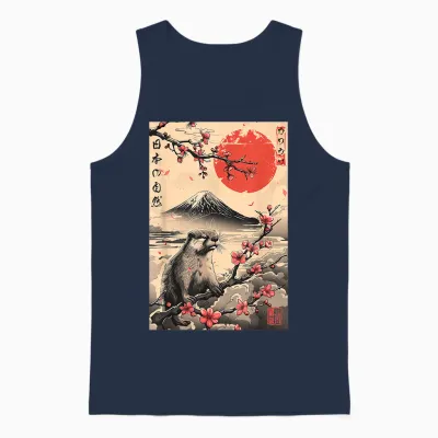 Niedlicher Otter Japanische Natur Mount Fuji Sakura ästhetik Unisex Tank Top - Navy