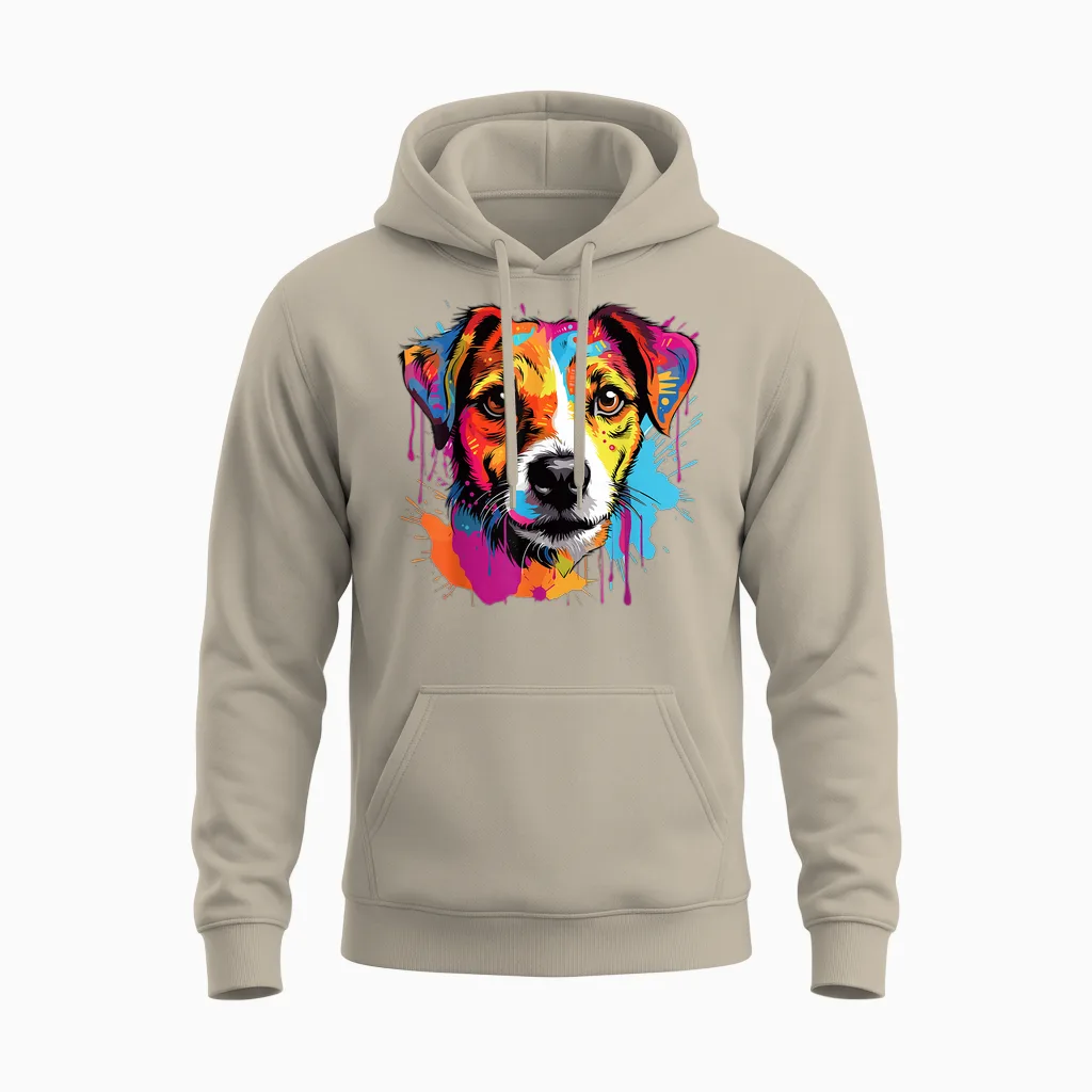 Jack Russell Terrier Dog Breed Pop Art Colorful T-Shirt, Black, S Unisex Hoodie in Sand