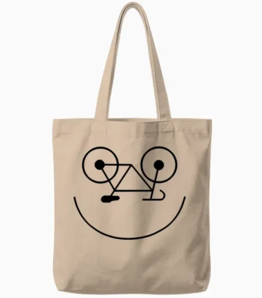 Funny Bike Smiling Tote Bags in Natural