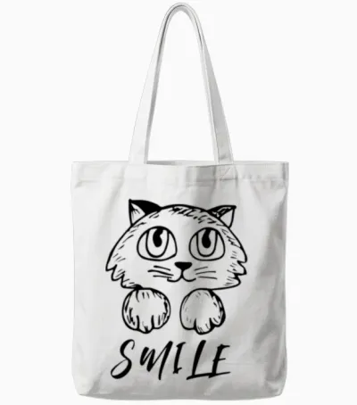 Cat Cute Smile Tote Bags - White