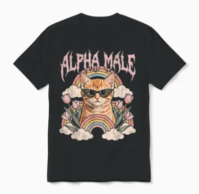 Alpha Mâle T-Shirt Chaton Drôle Chat Arc-En-Ciel Fleurs Unisex T-Shirt - Black