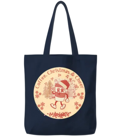 Retro Coffee and Christmas Cheer Tote Bags - Navy