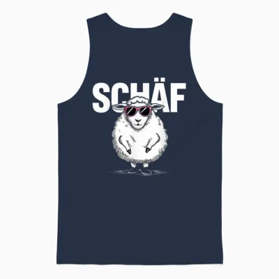 Funny Sheep Motif with Sunglasses Sheep T-Shirt, Black Unisex Tank Top - Navy