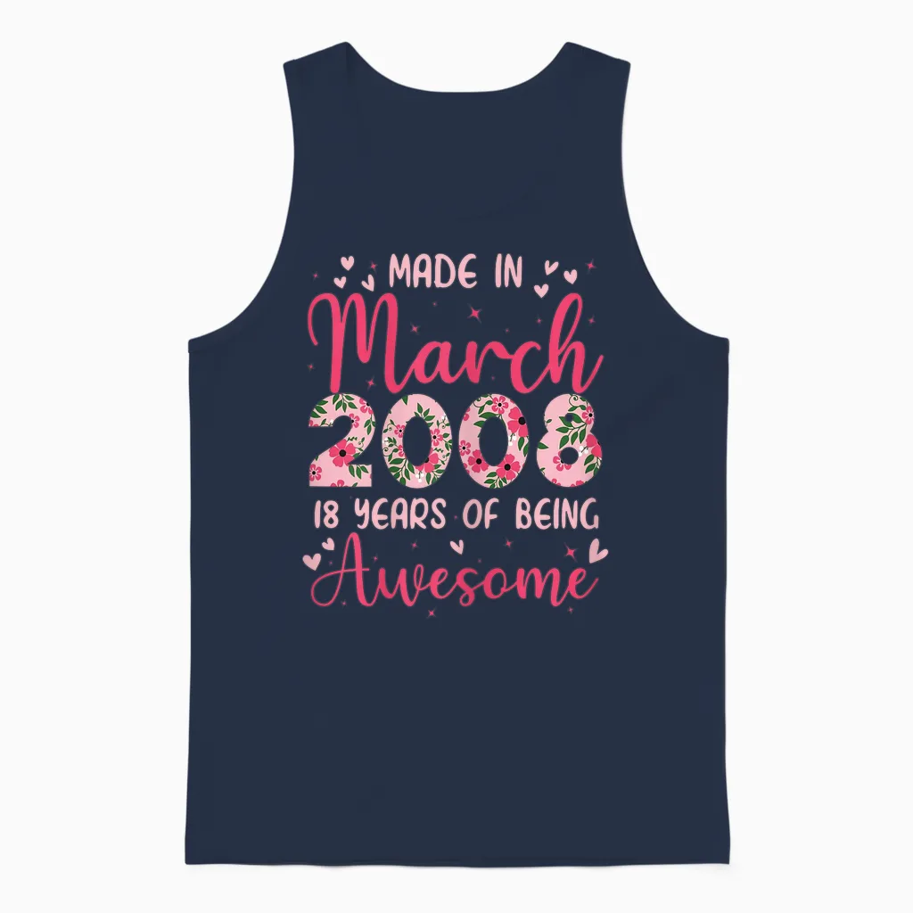 Mars 2008 Cool Cadeau Anniversaire 18 Ans Pour Filles Unisex Tank Top in Navy