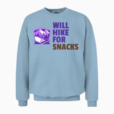 Will Hike for Snacks - Hiking Unisex Sweatshirt - Light Blue
