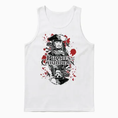 Pirates of the Carribean Jack Sparrow Splatter T-Shirt, White, S Unisex Tank Top - White