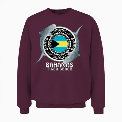 Tiger Beach Bahamas Flag Tiger Shark Bull Shark Unisex Sweatshirt - Maroon
