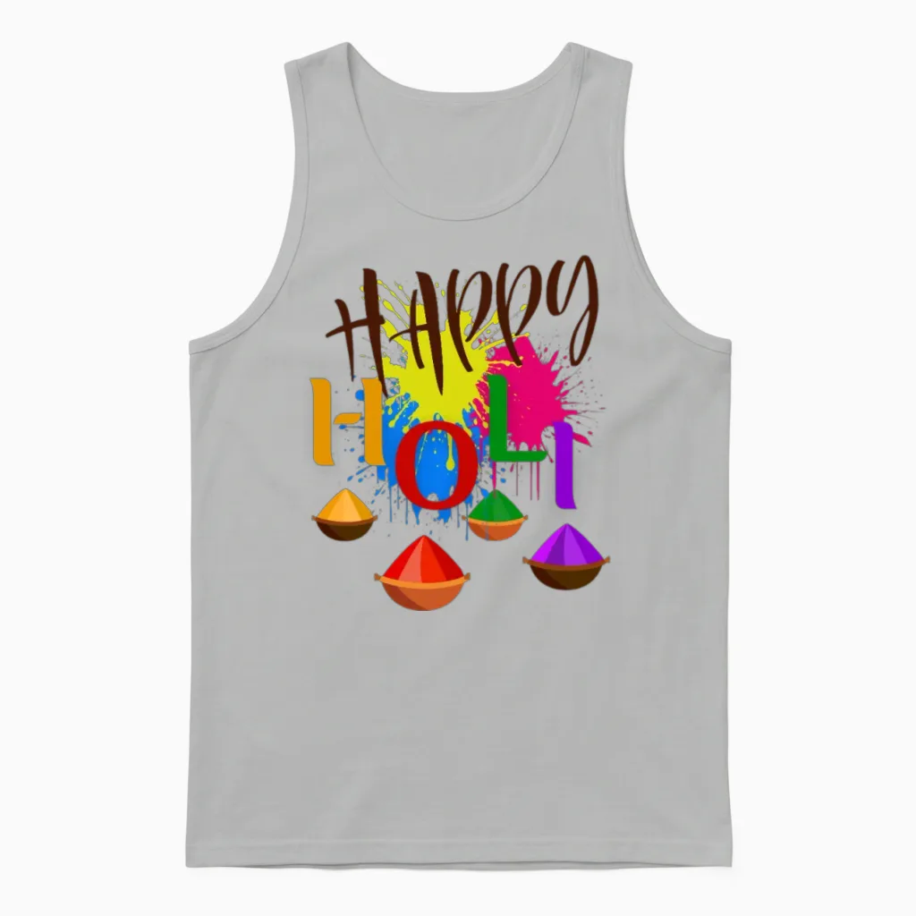 Happy Holi β Festival of Colors Celebration Design Unisex Tank Top in Ash