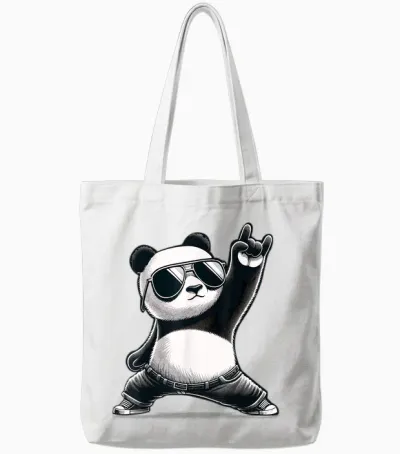 Panda Retro Rock Music Gifts Men Kids Women Panda Funny Tote Bags - White