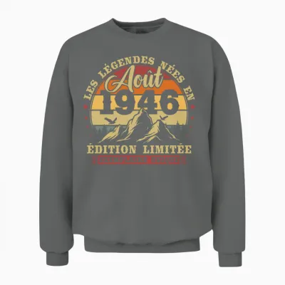Vintage Août 1946 Rétro Anniversaire 80 Ans Hommes Femmes T-Shirt Haut De Gamme Unisex Sweatshirt - Graphite Heather