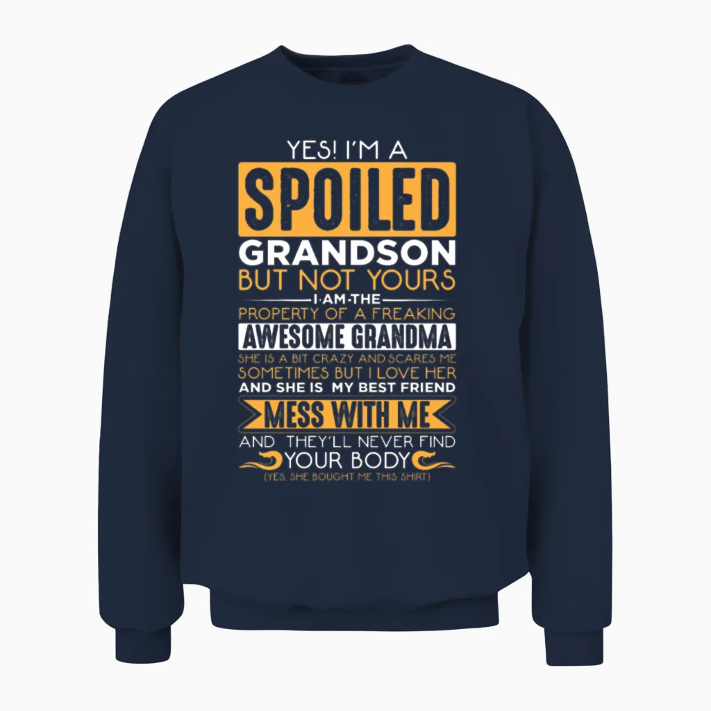 Spoiled Grandson Awesome Grandma Grandchild Unisex Sweatshirt in Navy