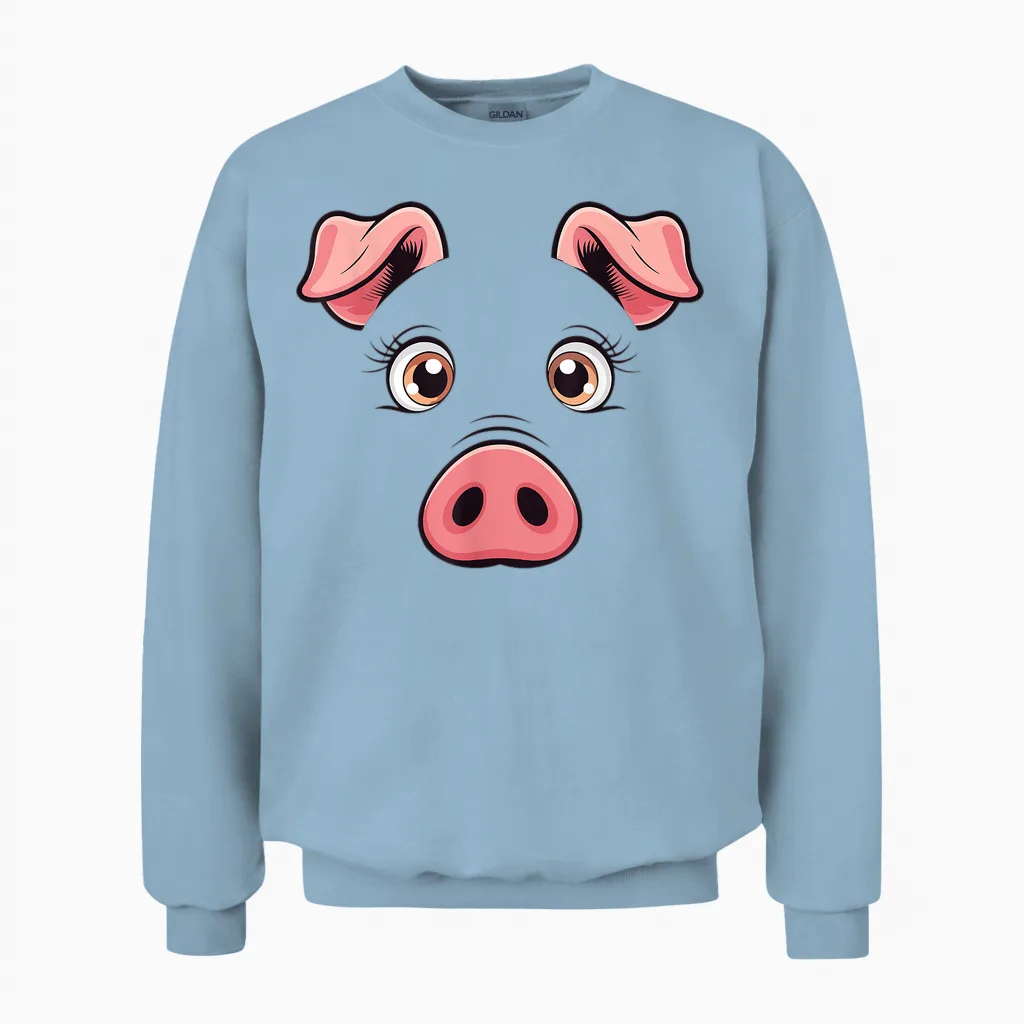 Pink Pig Face Costume for Adults, Children, Men and Women Unisex Sweatshirt in Light Blue
