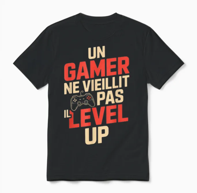 Geek Man Humour Gamer Gift Idea Funny Gaming Level Up Unisex T-Shirt in Black