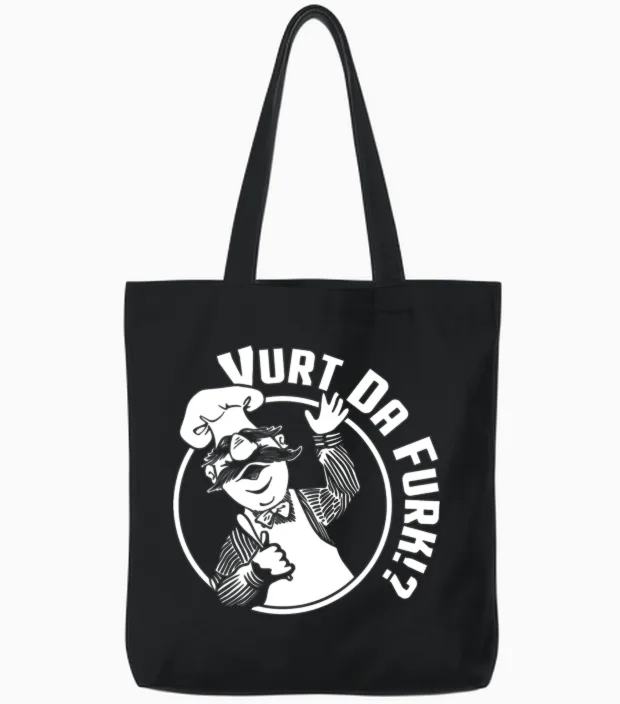 Vurt Da Furk? Swedish Chef Vert Der Ferk Tote Bags in Black