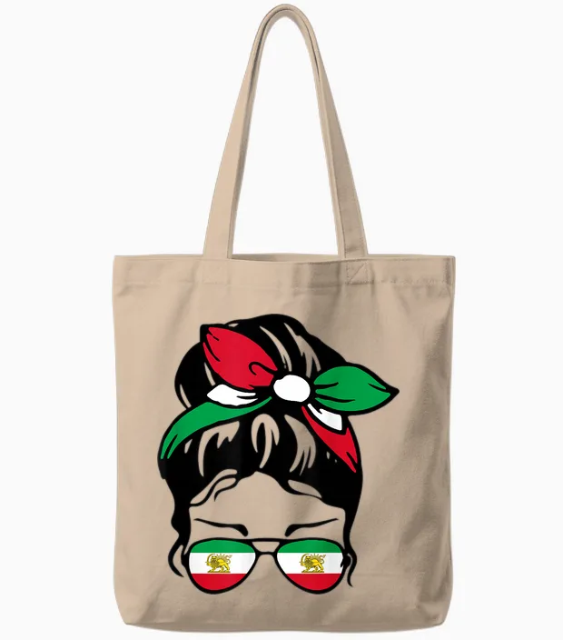 Patriotische Iran-Flagge, Iranisch, Niedlich, Unordentlich, Dutt, Mädchen, Mutter, Kinder Tote Bags in Natural