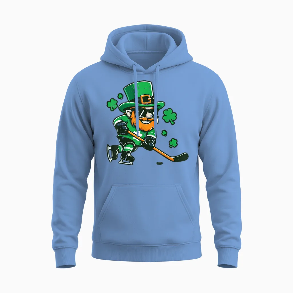 St Patricks Leprechaun Ice Hockey Saint Pattys Boys Kids Men Unisex Hoodie in Carolina Blue