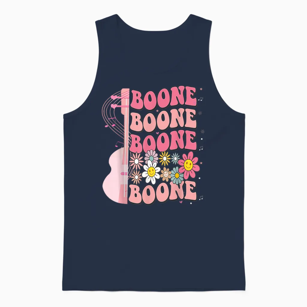 Girl Retro Boone Groovy Flower First Name Personalized 80's Unisex Tank Top in Navy