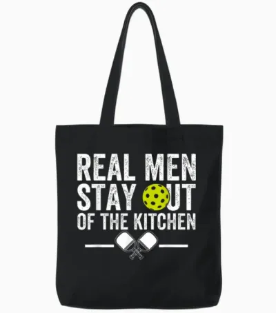 Real Men Stay Out of the Kitchen Funny Pickleball Vintage Tote Bags - Black