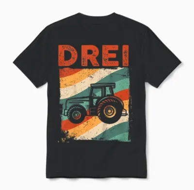 3. Geburtstag Retro Traktor Junge Trecker Bauer Kinder Unisex T-Shirt - Black