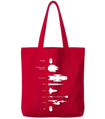 Spaceship Timeline Science Fiction Rocket Tote Bags - Red