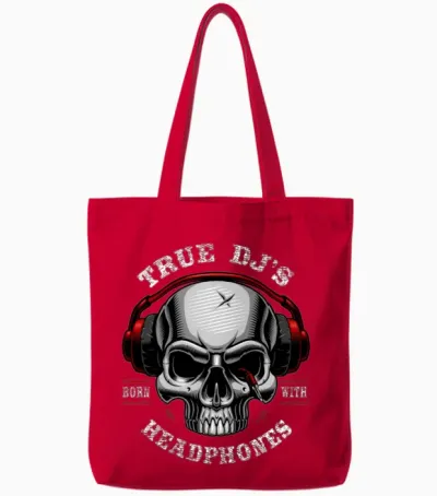 Skull Dj Headphones Tote Bags - Red