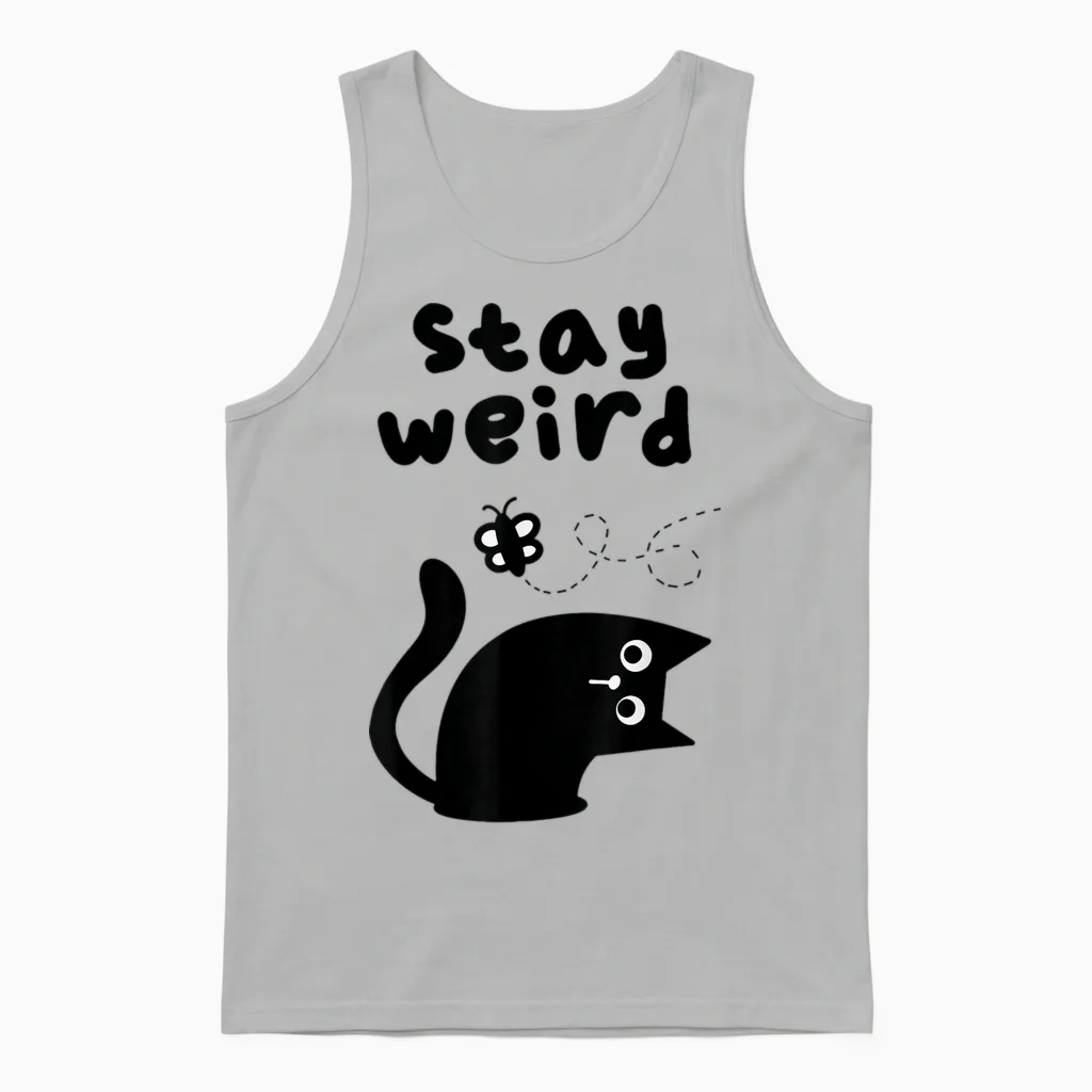 Bleib Komische Katze Unisex Tank Top in Ash