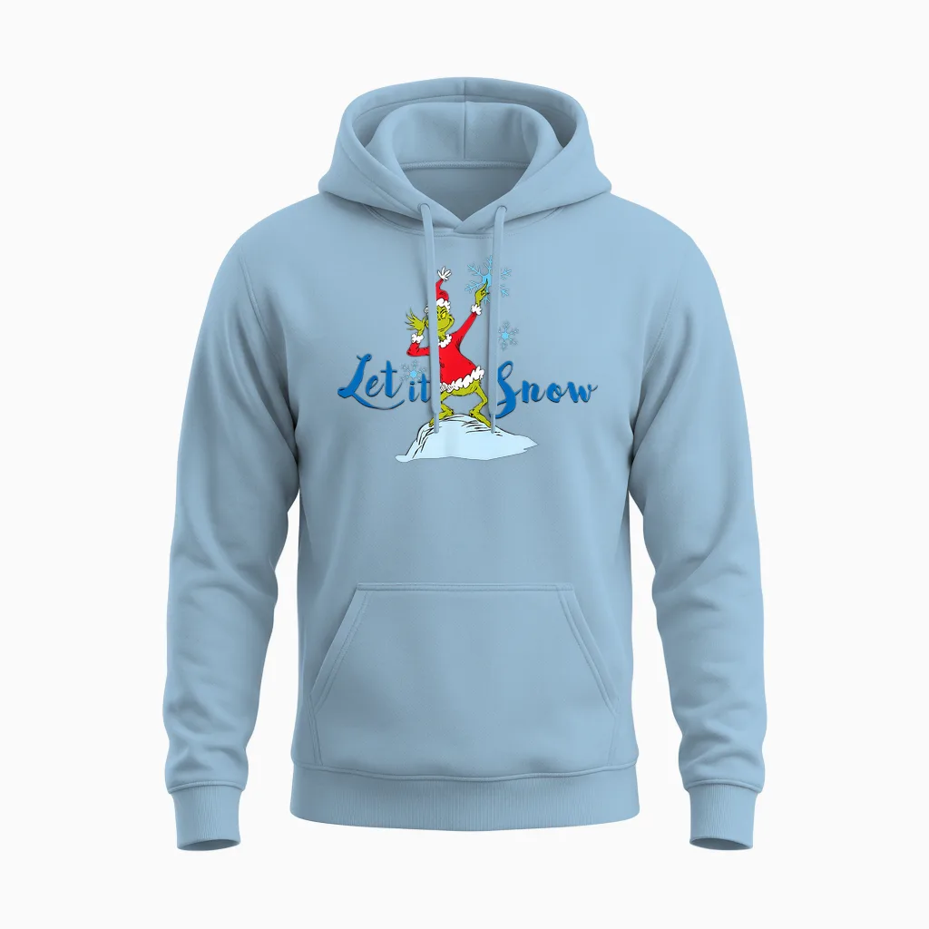 Dr. Seuss Grinch Let It Snow Unisex Hoodie in Light Blue