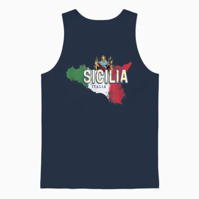 Sicile Et Drapeau Italie Carte Région Rétro Souvenir Vintage Unisex Tank Top - Navy