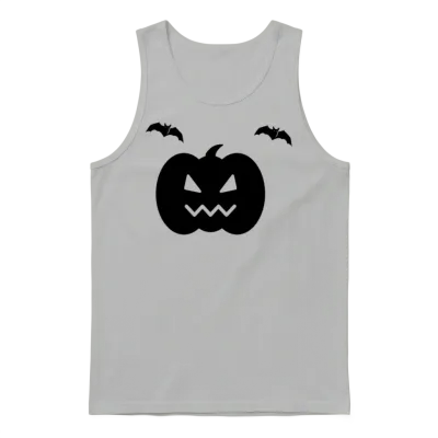 Halloween Pumpkin Smile with Two Bats Unisex Tank Top - Ash