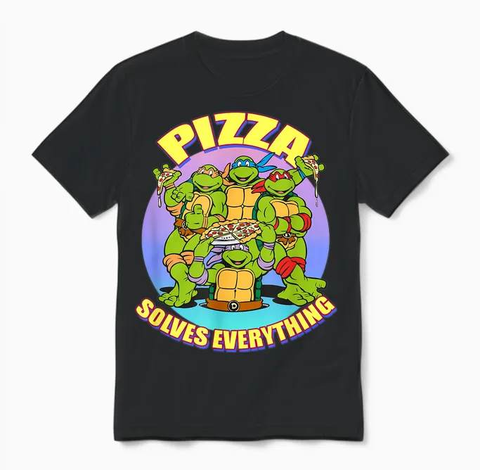 Tmnt - Pizza Solves Everything Unisex T-Shirt in Black