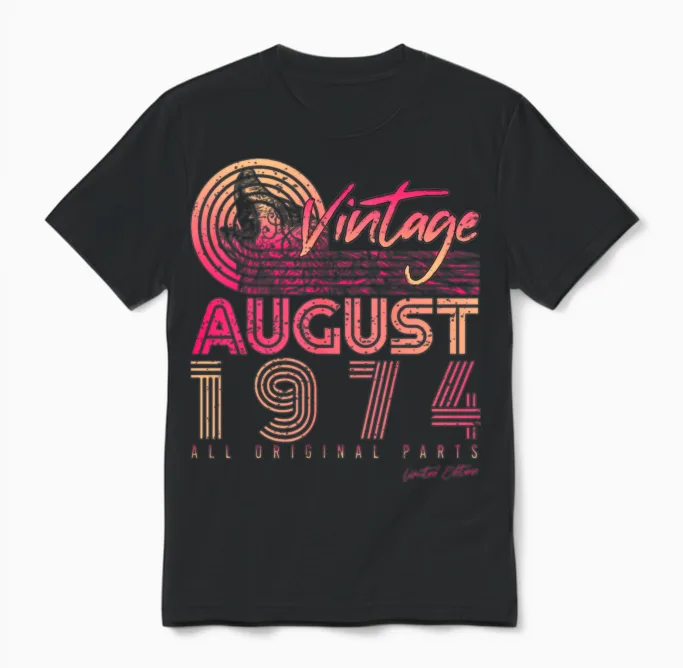 Vintage 1974 August Unisex T-Shirt in Black