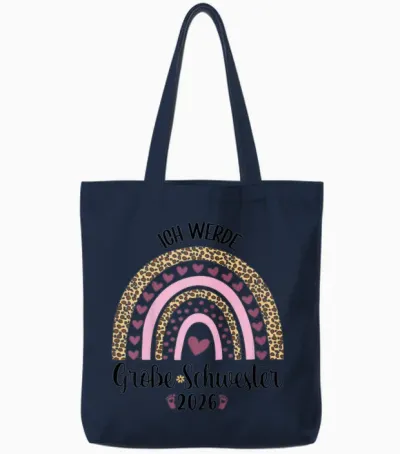 Children's T-Shirt with German Text "ich Werde Große Schwester 2026" [german Language], Black, S Tote Bags - Navy
