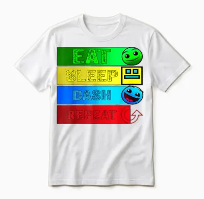 Eat Sleep Dash Repeat Video Game Geometry Video Gamer T-Shirt, Black Unisex T-Shirt - White